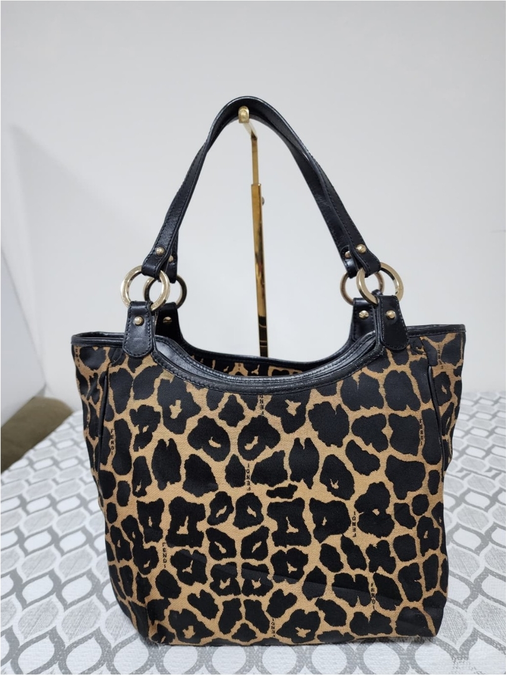 Fendi Leopard Print Canvas Shoulder Bag Brown/Black - Picture 3 of 14